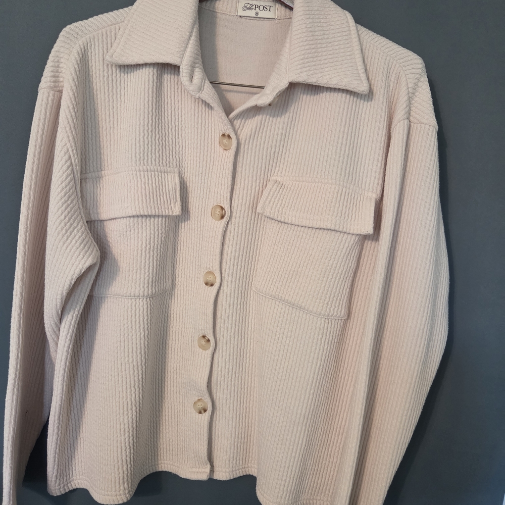 The POST Cream Ribbed Button-Up Shacket - Picture 3 of 5